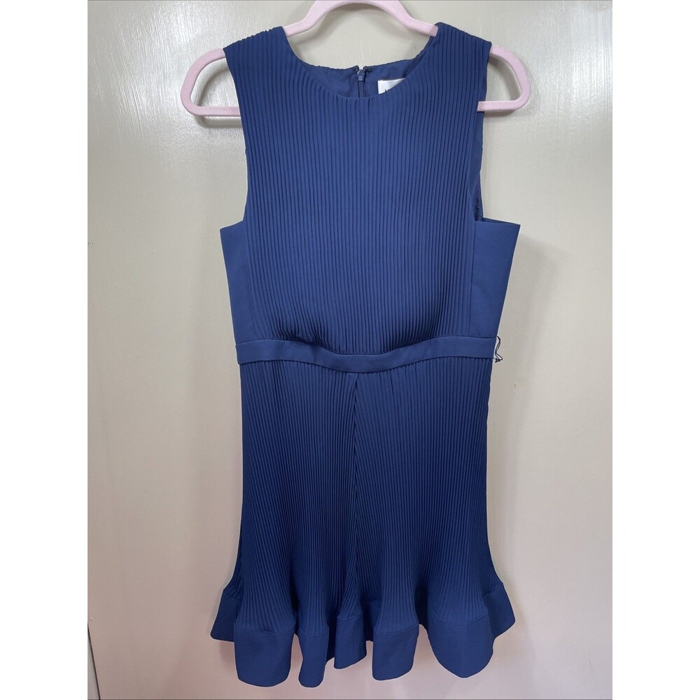 Milly Careen Pleated Dress Womens 12 Navy Blue Holiday Party NYE Event Dance NWT